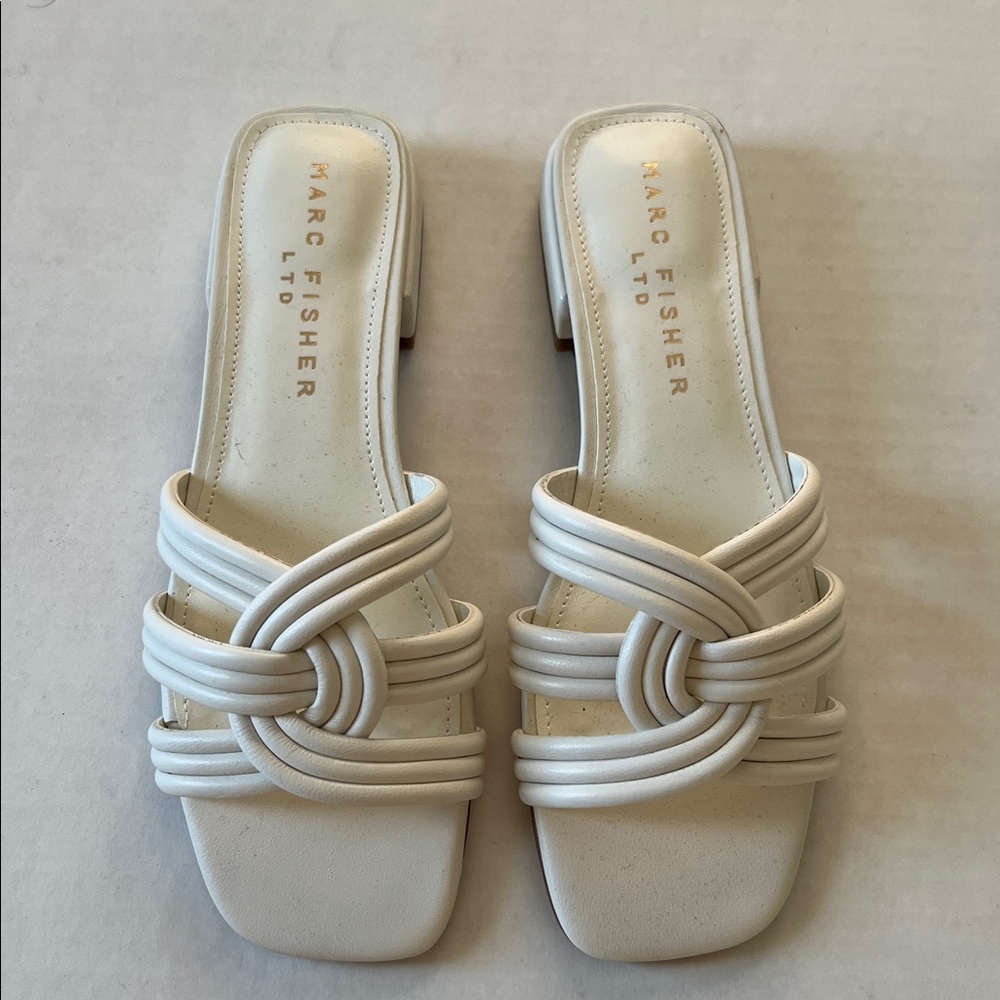 Marc Fisher White Knotted Strap Slide Sandals
